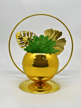 Golden Round Succulent Planter with Leaf Accents